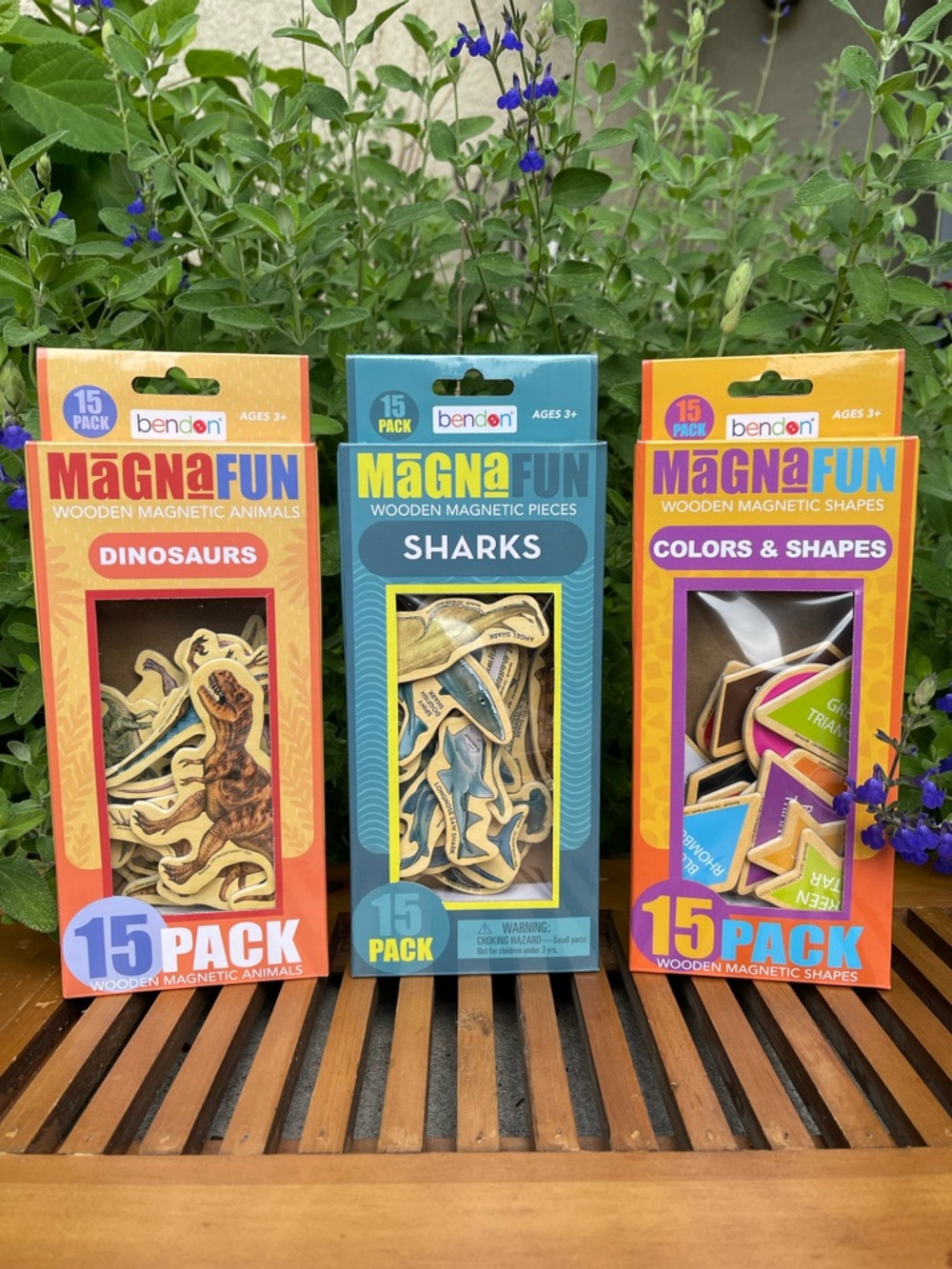 3 New MagnaFun Wooden Magnetic Shapes and Animals Set - magnets, Dinosaurs